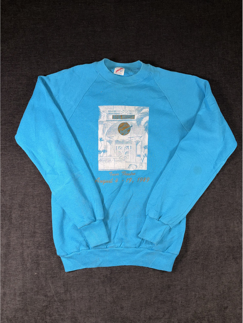 Vintage Jerzees Blue Crewneck Sweatshirt with August 19, 1989 Design, Size Small